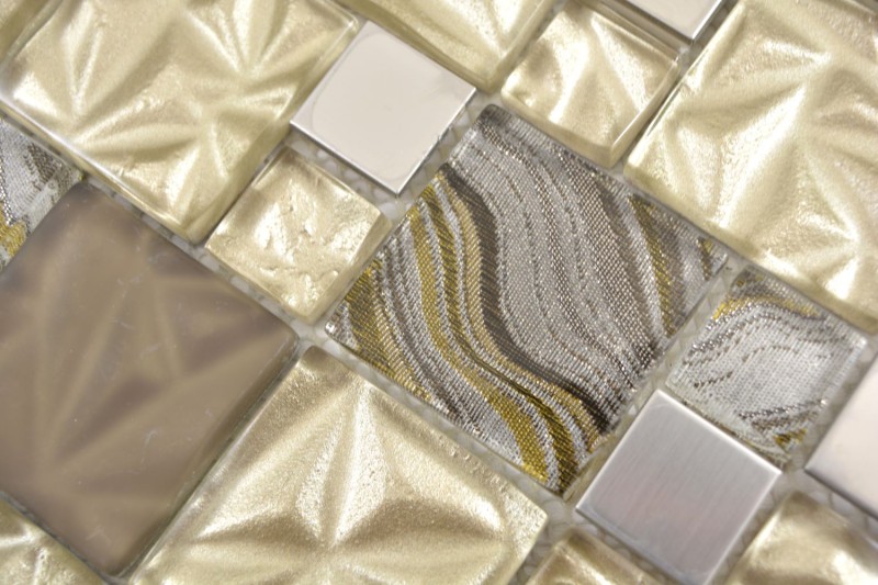 Mosaïque de verre Combinaison acier mix beige marron Carreau de mosaïque murale Carrelage cuisine salle de bain MOS88-1207_f