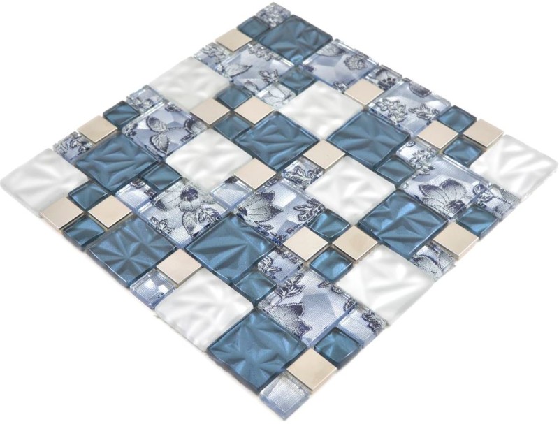 Mosaïque de verre combinaison acier gris bleu carreau de mosaïque murale carrelage cuisine salle de bain MOS88-0402_f
