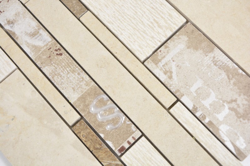 composite marbre/céramique mix beige/color 3F carreau mosaïque mur carrelage cuisine salle de bain MOS180-B03STB_f