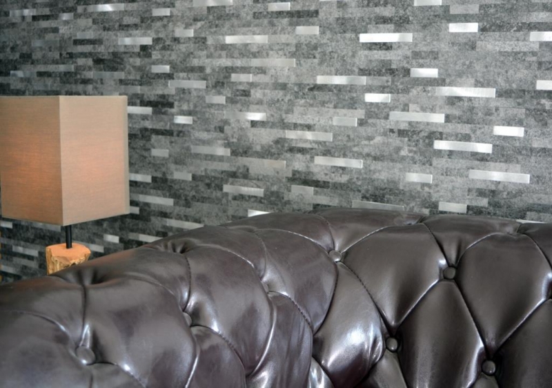 Vinyle composite aspect pierre Black Quartz/Silver Carreau mosaïque mural Cuisine Salle de bain MOS200-22BS_f
