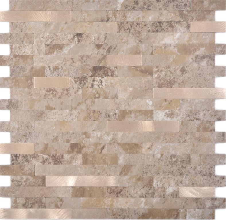 Vinyle composite aspect pierre Limestone brown/or Mosaïque murale Carrelage cuisine salle de bain MOS200-LBG_f