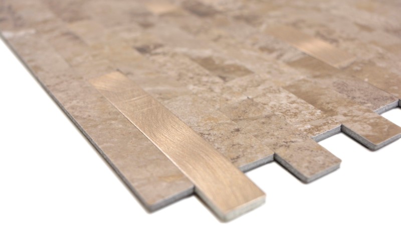 Vinyle composite aspect pierre Limestone brown/or Mosaïque murale Carrelage cuisine salle de bain MOS200-LBG_f