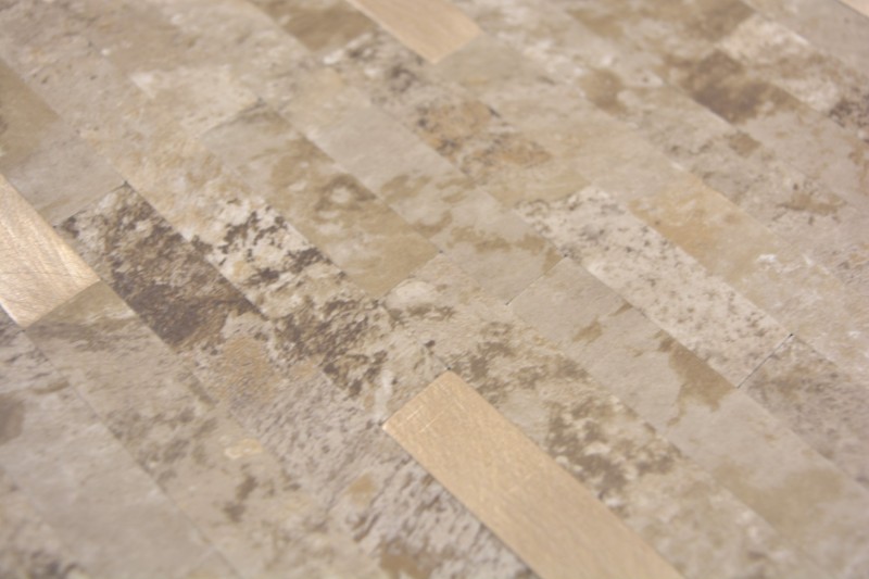 Vinyle composite aspect pierre Limestone brown/or Mosaïque murale Carrelage cuisine salle de bain MOS200-LBG_f