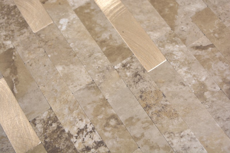 Vinyle composite aspect pierre Limestone brown/or Mosaïque murale Carrelage cuisine salle de bain MOS200-LBG_f
