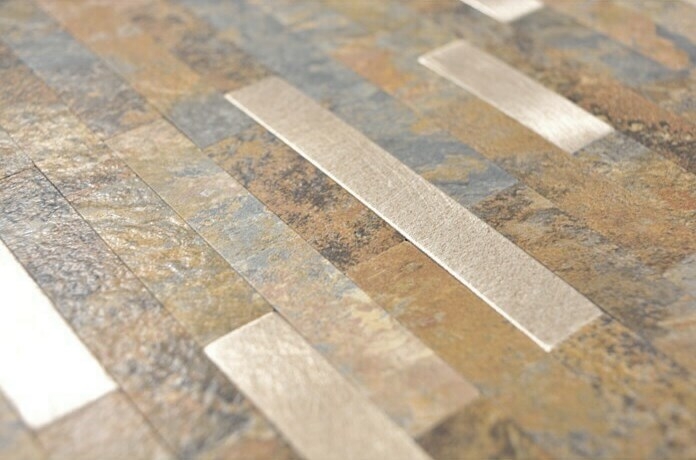 Vinyle composite aspect pierre Multi Slate/Gold Carreau mosaïque mural Cuisine Salle de bains MOS200-MSG_f