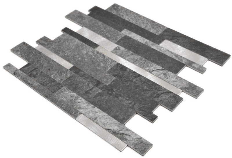 Vinyle composite aspect pierre Black Qaurtz/Silver Carreau mosaïque mural Cuisine Salle de bain MOS200-32BS_f