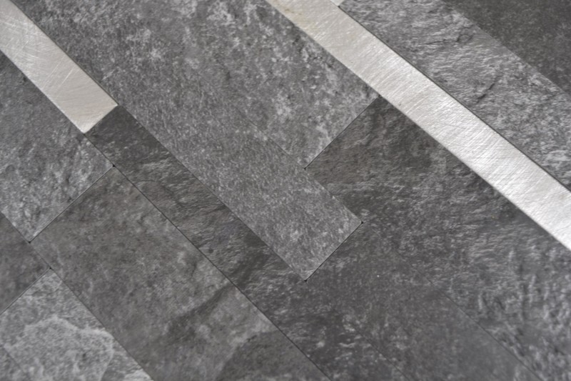 Vinyle composite aspect pierre Black Qaurtz/Silver Carreau mosaïque mural Cuisine Salle de bain MOS200-32BS_f