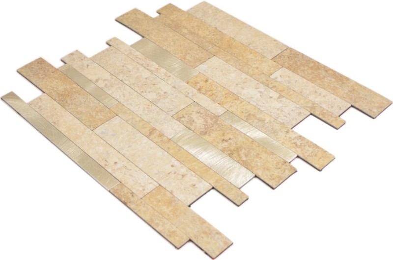 Vinyle composite aspect pierre Limestone brown/or Mosaïque murale Carrelage cuisine salle de bain MOS200-36LBG_f