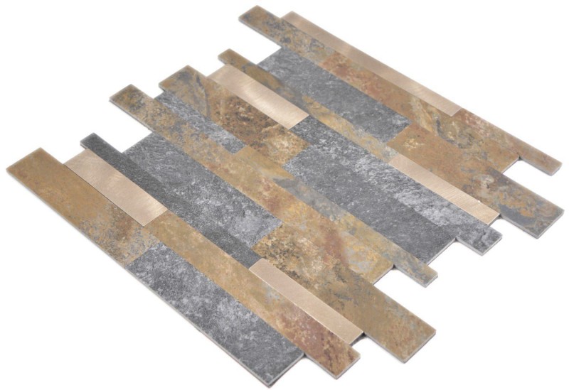 Vinyle composite aspect pierre Multi Slate/Gold Carreau mosaïque mural Cuisine Salle de bain MOS200-8MSG_f
