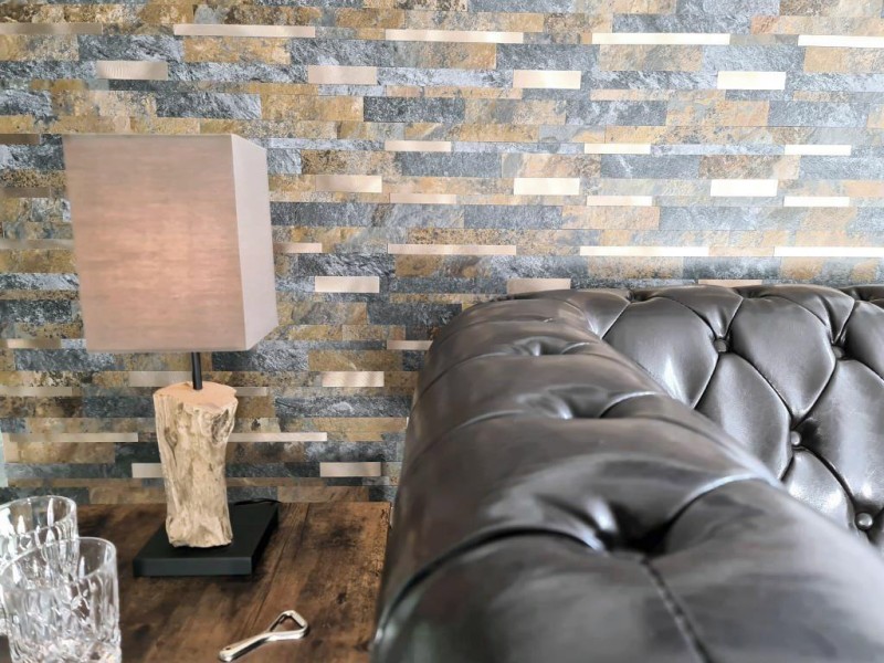 Vinyle composite aspect pierre Multi Slate/Gold Carreau mosaïque mural Cuisine Salle de bain MOS200-8MSG_f