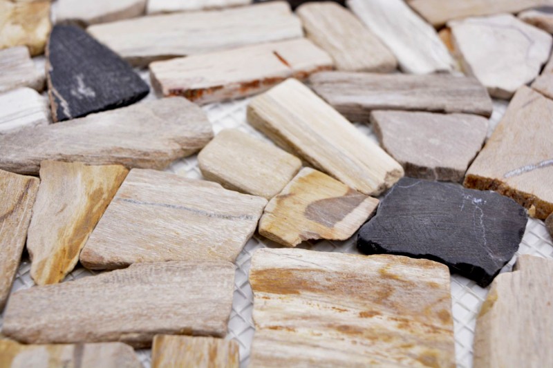 Mosaïque de pierre naturelle fossile Polygonal Bruch Mosiakmatte Wood aspect bois Receveur de douche cuisine mur MOS44-Fossil_f
