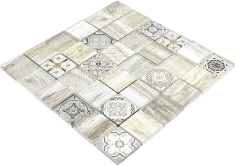 Mosaïque de verre mix crème marron Carreau de mosaïque murale Carrelage cuisine aspect bois salle de bain MOS160-w100_f