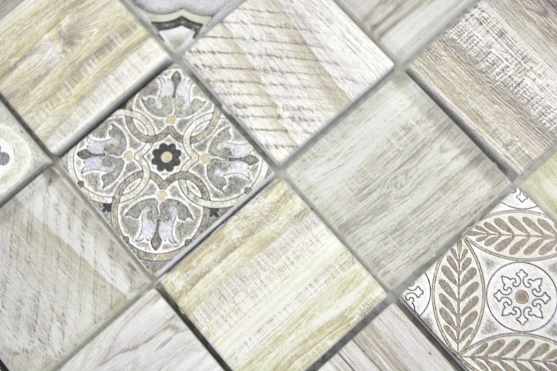 Mosaïque de verre mix crème marron Carreau de mosaïque murale Carrelage cuisine aspect bois salle de bain MOS160-w100_f