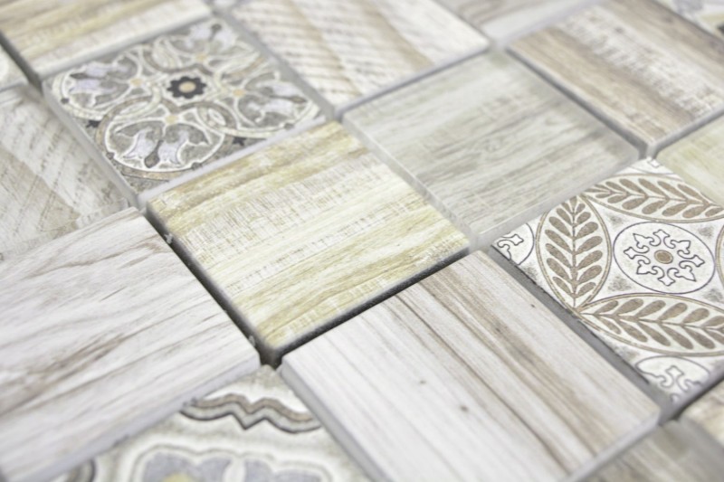 Mosaïque de verre mix crème marron Carreau de mosaïque murale Carrelage cuisine aspect bois salle de bain MOS160-w100_f