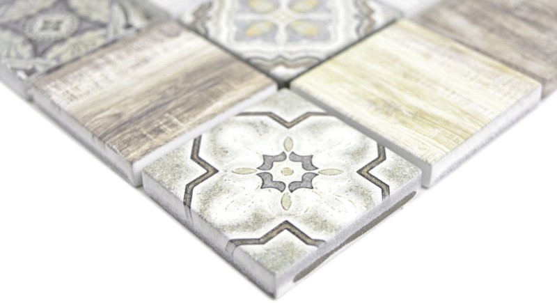 Mosaïque de verre mix crème marron Carreau de mosaïque murale Carrelage cuisine aspect bois salle de bain MOS160-w100_f
