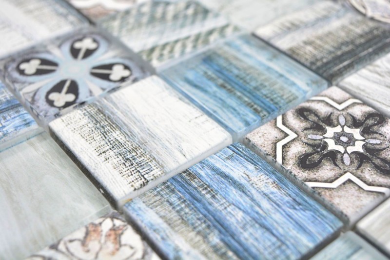 Mosaïque de verre mix bleu clair Carreau de mosaïque murale Miroir de carrelage cuisine aspect bois salle de bain MOS160-w300_f