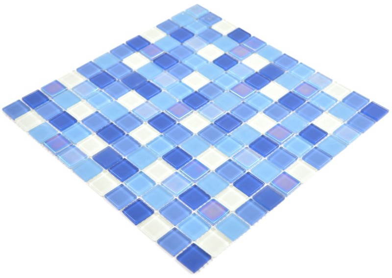 Mosaïque de verre fluorescent bleu blanc Carreau de mosaïque murale Cuisine douche bain MOS88-1006_f