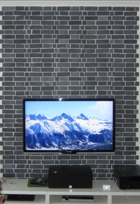 Ardoise Carreau de mosaïque Pierre naturelle Brick anthracite Black Jack Tapis de mosaïque Plaque de mosaïque Protection contre les éclaboussures Cuisine - MOS34-0208