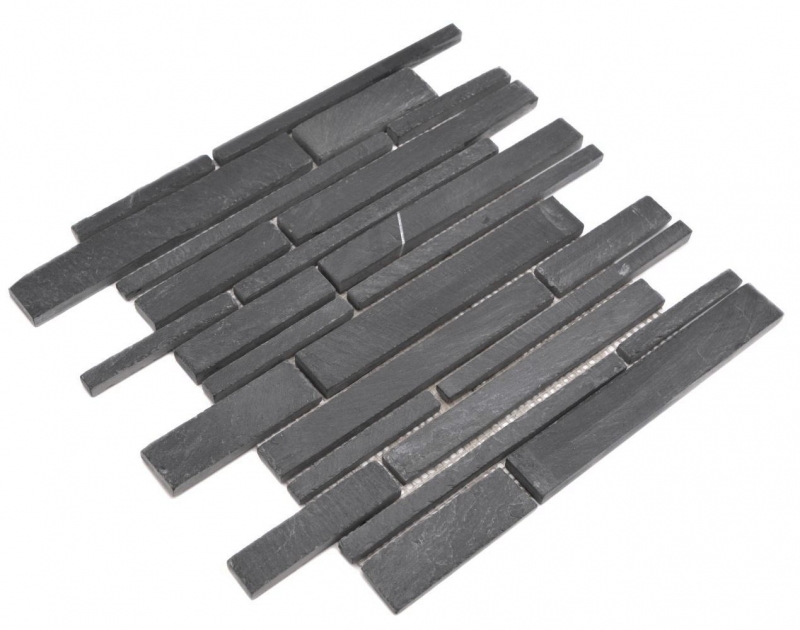 Ardoise Carreau de mosaïque Pierre naturelle Brick anthracite noir Tapis de mosaïque Protection contre les éclaboussures Brique de parement mural - MOS34-0206