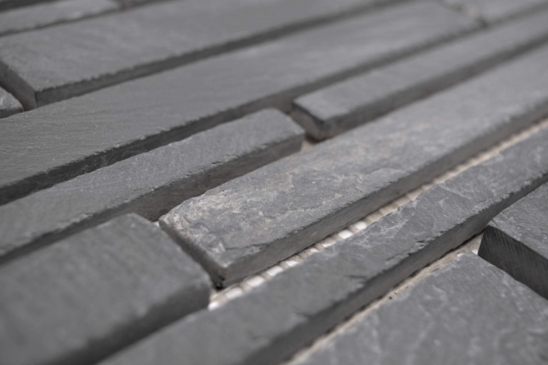 Ardoise Carreau de mosaïque Pierre naturelle Brick anthracite noir Tapis de mosaïque Protection contre les éclaboussures Brique de parement mural - MOS34-0206