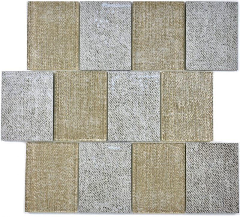 Mosaïque Céramique Mix Mosaïque de verre Rectangle Aspect textile Gris Marron chiné Carrelage - MOS88J-1202