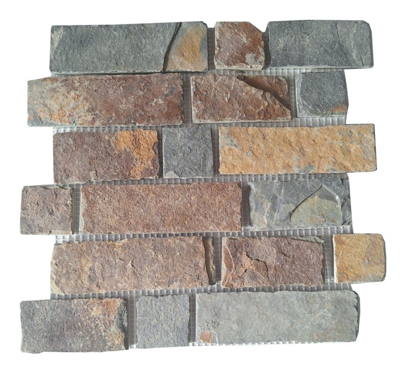 Échantillon manuel de mosaïque Ardoise Pierre naturelle Brick brun rouille MOS34-1204_m