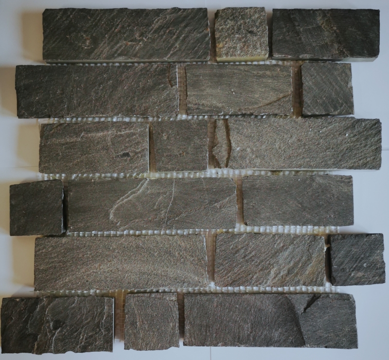 Échantillon manuel de mosaïque Carreau dardoise Pierre naturelle Brick anthracite Black Jack MOS34-0208_m