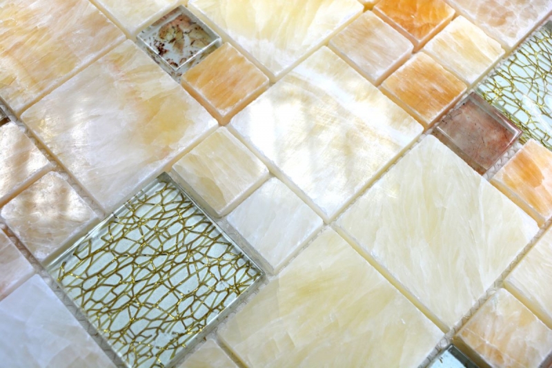 Motif à main Carreau de mosaïque Ambre translucide or Combinaison de mosaïque de verre Crystal Pierre Onyx Élégance or MOS88-MC649_m