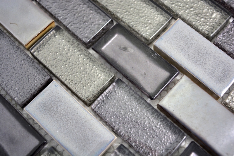 Motif à main Carreau de mosaïque Céramique translucide gris Brick Mosaïque de verre Crystal Céramique vieux gris MOS83IC-0229_m