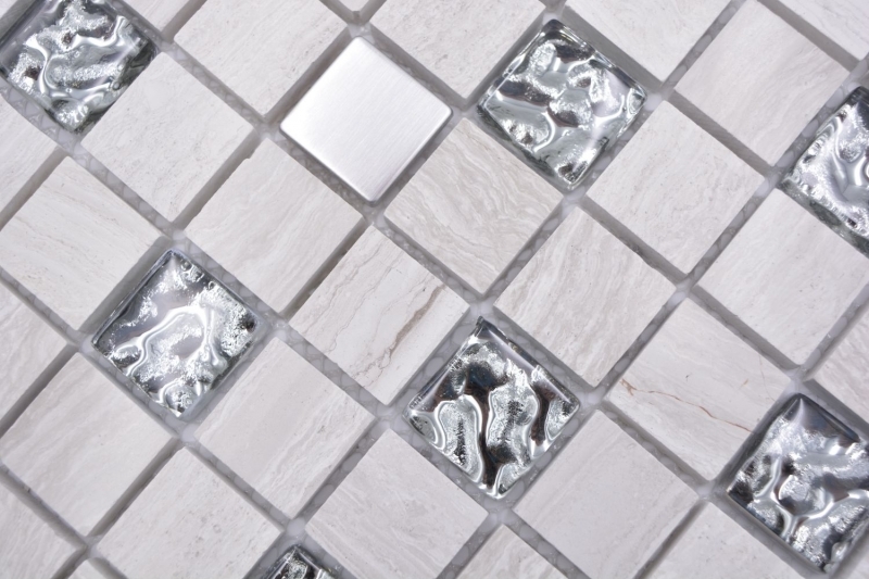 Motif manuel carré Crystal/pierre/acier mix wood white Carreau de mosaïque murale Miroir de carrelage cuisine salle de bain MOS82-0108_m