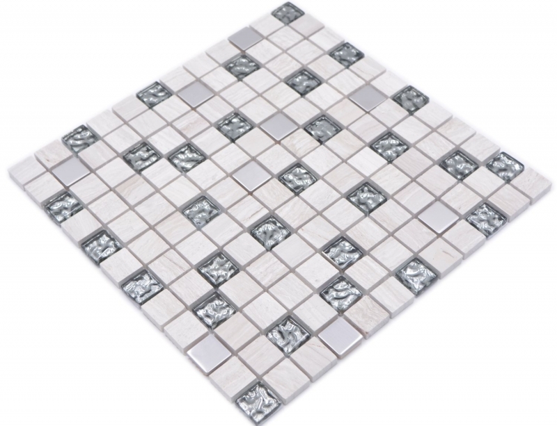 Motif manuel carré Crystal/pierre/acier mix wood white Carreau de mosaïque murale Miroir de carrelage cuisine salle de bain MOS82-0108_m