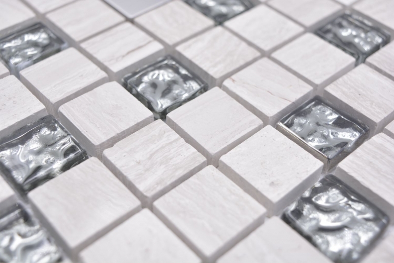 Motif manuel carré Crystal/pierre/acier mix wood white Carreau de mosaïque murale Miroir de carrelage cuisine salle de bain MOS82-0108_m
