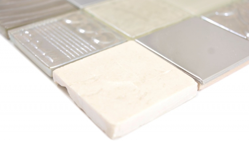 Motif main carré Crystal/pierre/acier mix relief beige Carreau mosaïque mur carrelage cuisine salle de bain MOS88-1224_m