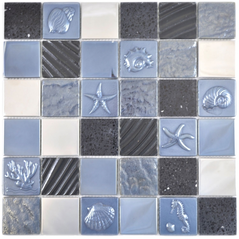 Motif main carré Crystal/Artificial/Stahl mix Relief black Carreau de mosaïque mur carrelage cuisine salle de bain MOS88-2717_m