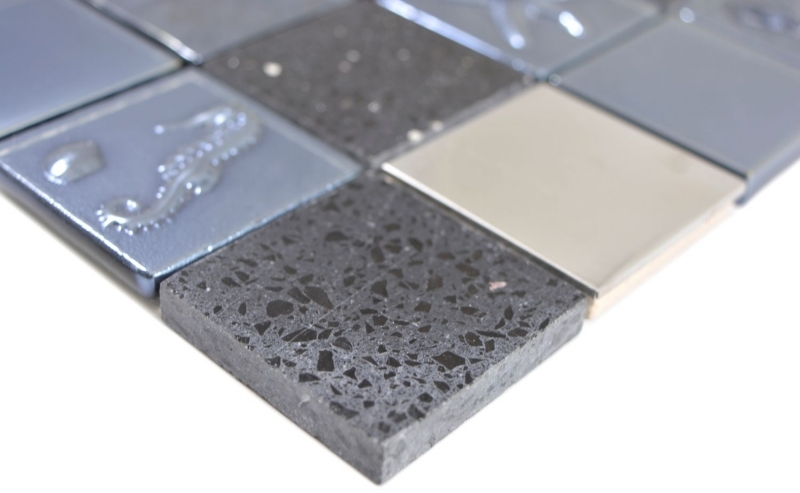 Motif main carré Crystal/Artificial/Stahl mix Relief black Carreau de mosaïque mur carrelage cuisine salle de bain MOS88-2717_m
