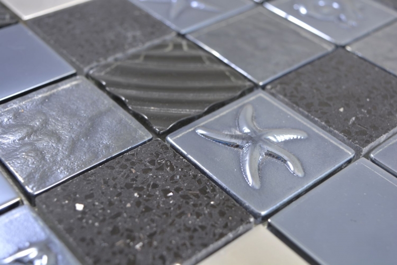 Motif main carré Crystal/Artificial/Stahl mix Relief black Carreau de mosaïque mur carrelage cuisine salle de bain MOS88-2717_m