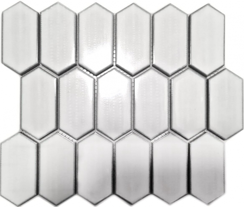 Motif manuel Carreau de mosaïque Céramique Hexagonal blanc brillant Cuisine Carrelage MOS11J-471_m