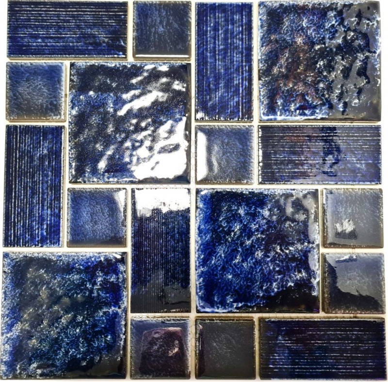 Échantillon manuel Carreau de mosaïque Céramique Combi bleu brillant Salle de bains Douche Mur MOS13-KAS2_m