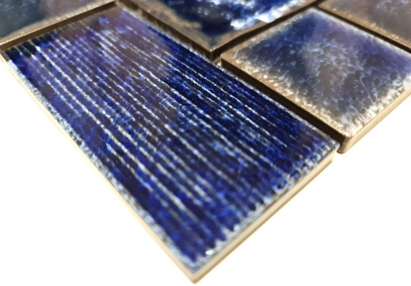 Échantillon manuel Carreau de mosaïque Céramique Combi bleu brillant Salle de bains Douche Mur MOS13-KAS2_m