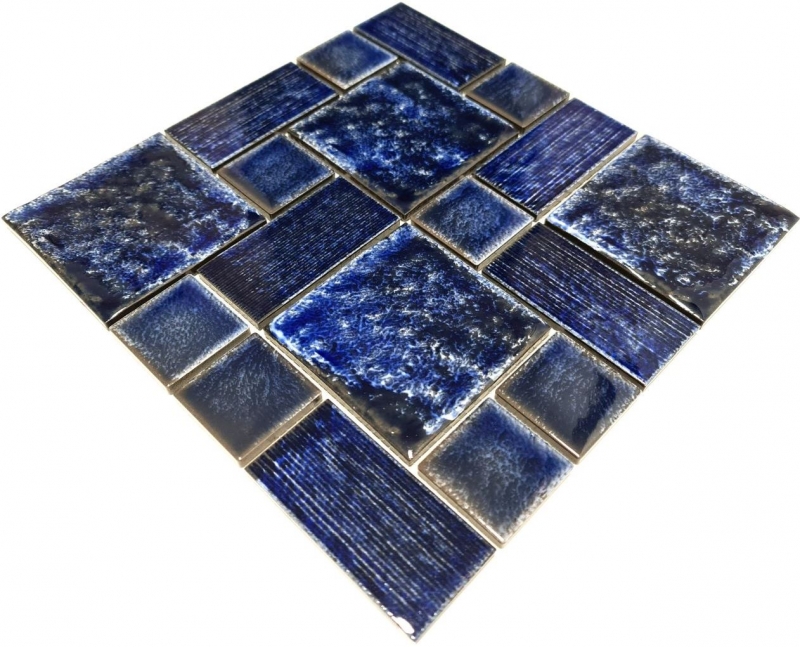Échantillon manuel Carreau de mosaïque Céramique Combi bleu brillant Salle de bains Douche Mur MOS13-KAS2_m