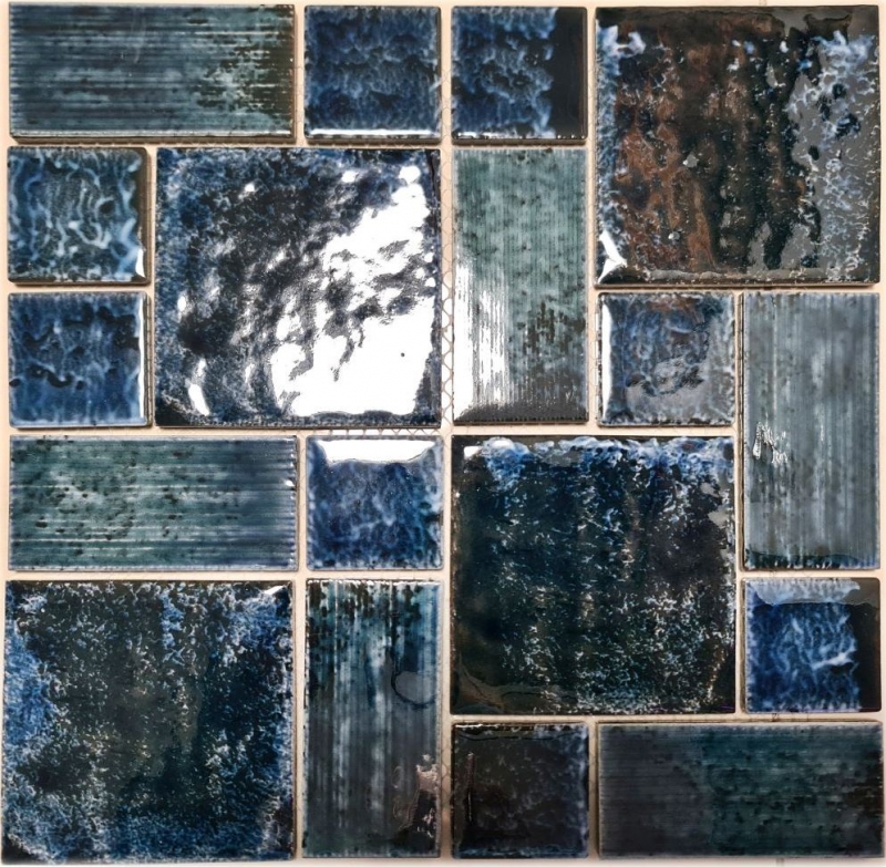 Carreau de mosaïque Céramique Vintage Retro bleu vert brillant Salle de bain Dos de cuisine MOS13-KAS4