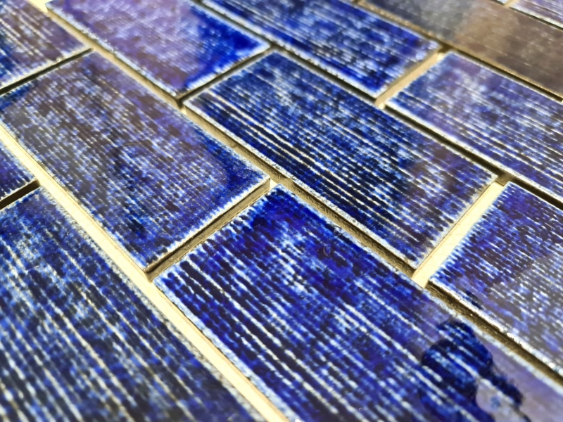 Subway Carreau Mosaïque Used Look Vintage bleu brillant Rétro Céramique - MOS26-KAS6