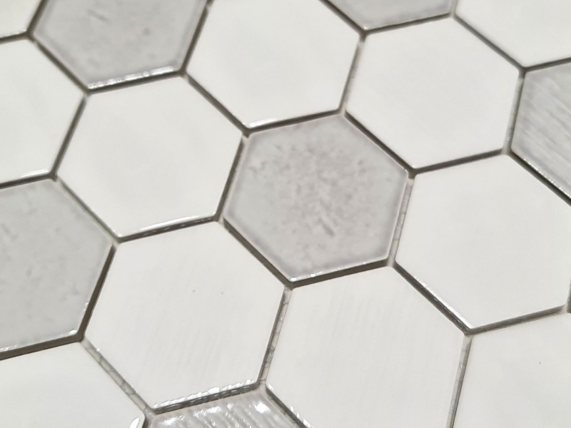 Motif manuel Carreau de mosaïque Céramique Hexagonal blanc brillant Cuisine Salle de bains MOS11K-SAN1_m