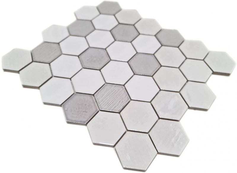 Motif manuel Carreau de mosaïque Céramique Hexagonal blanc brillant Cuisine Salle de bains MOS11K-SAN1_m
