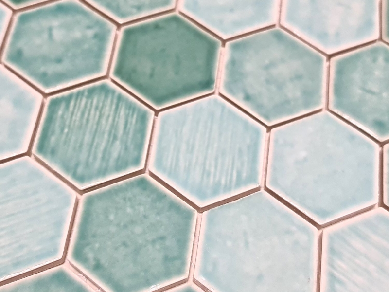 Carreau de mosaïque Céramique Hexagonal vert brillant Carreau de douche MOS11K-SAN5_f