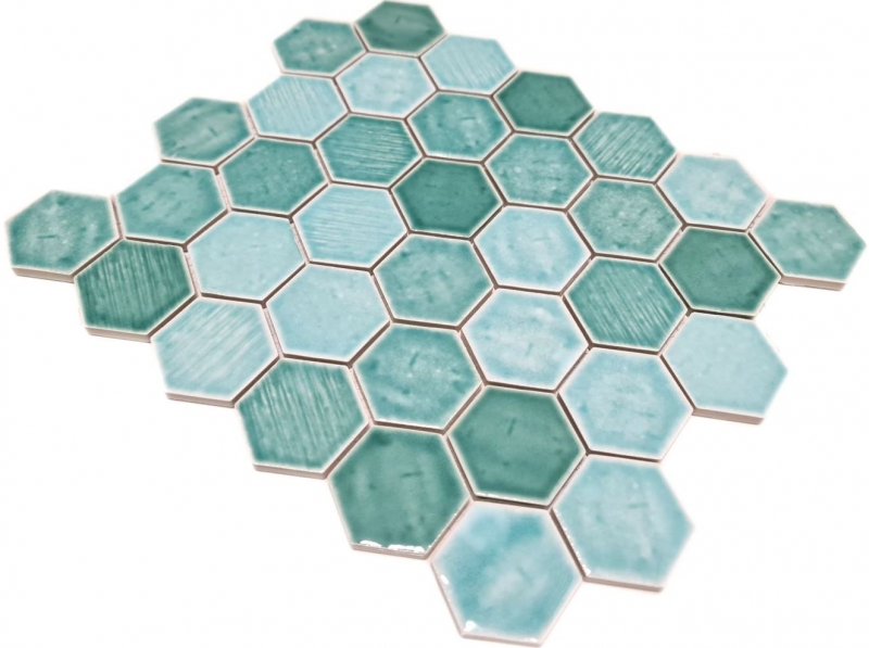 Carreau de mosaïque Céramique Hexagonal vert brillant Carreau de douche MOS11K-SAN5_f