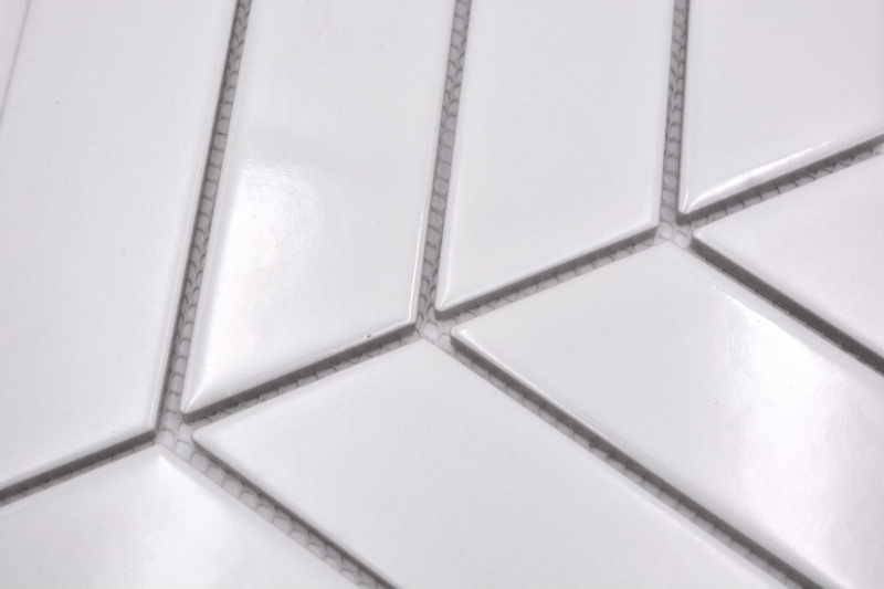Échantillon manuel de carreaux de mosaïque Céramique Mosaïque à chevrons mix blanc brillant mat Miroir de carrelage salle de bain MOS24-CHEV11_m