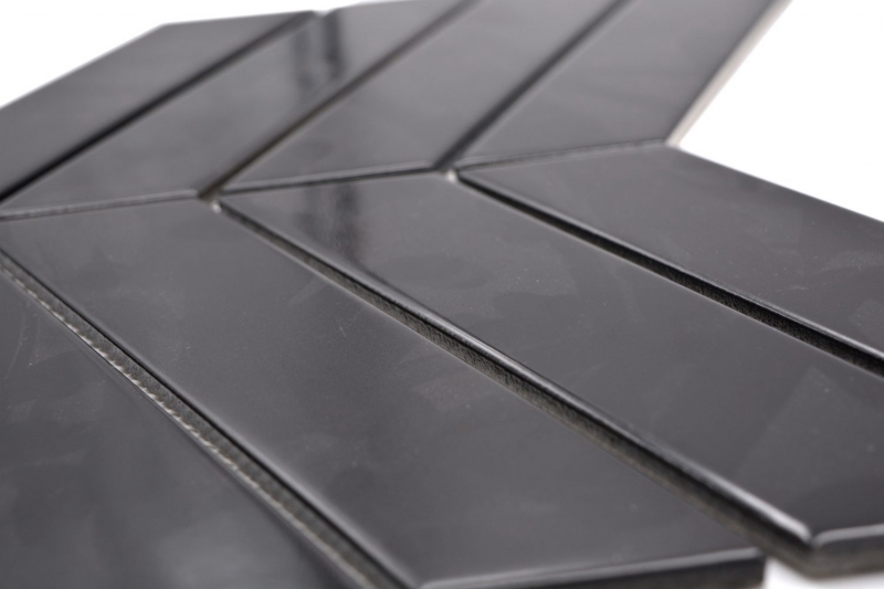 Carreau de mur à chevrons Céramique Mosaïque mixte noir brillant mat dosseret MOS24-CHEV19