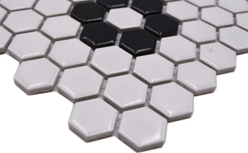 Carreau de mosaïque Céramique Mosaïque Hexagonal mix blanc noir brillant Carrelage salle de bain cuisine MOS11A-0113G