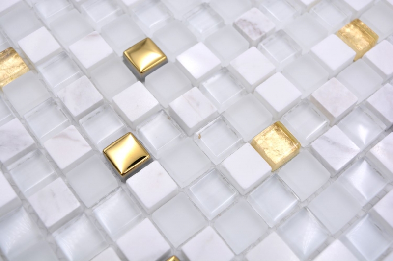 Mosaïque de verre Pierre naturelle Carreau de mosaïque blanc or Dos de cuisine Protection anti-éclaboussures Carreau de salle de bain Mur - MOS92-640